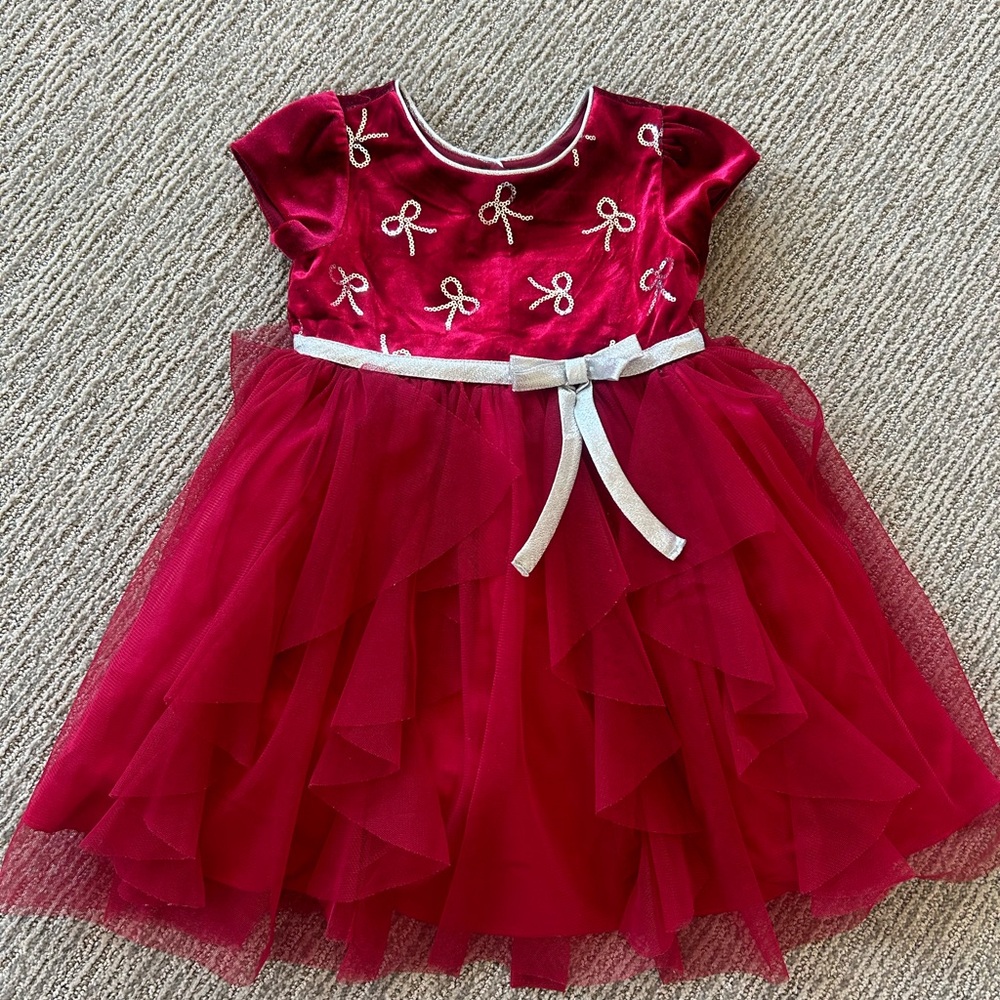 Red Velvet Dress with Bow Accents